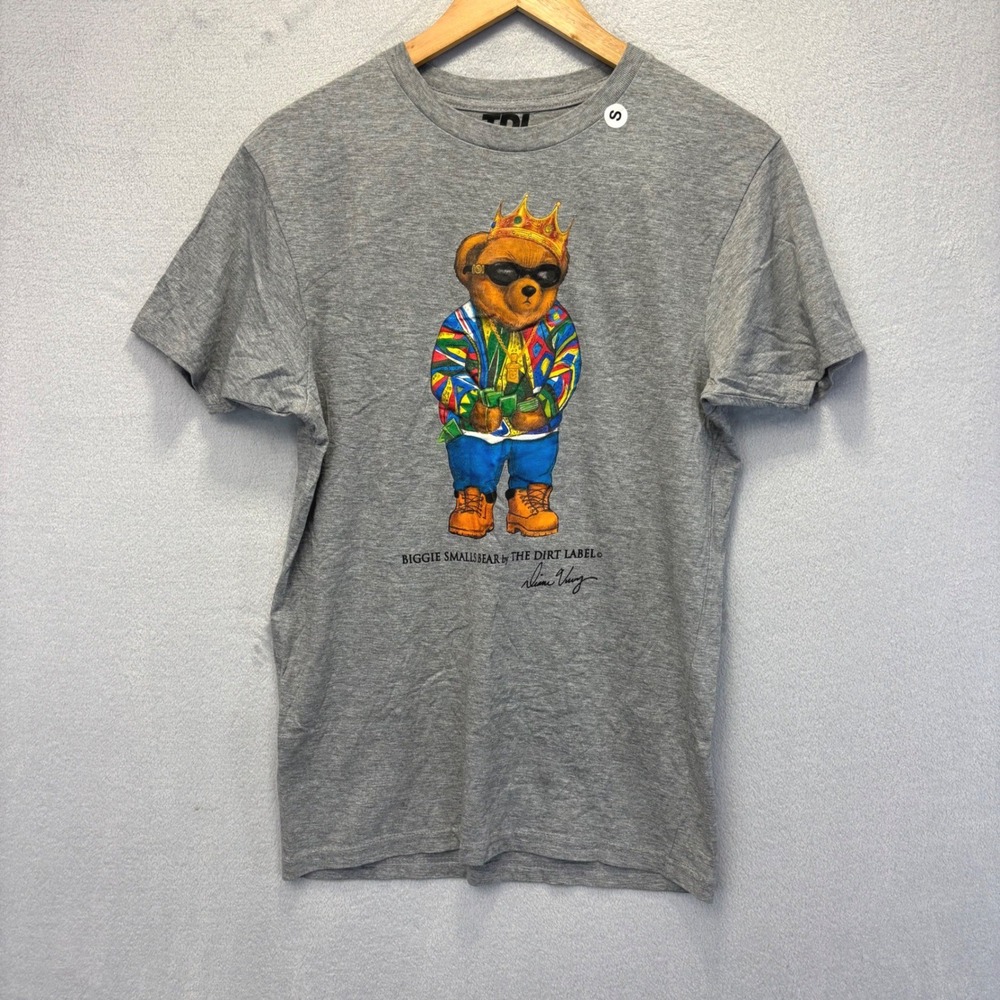 NEW Biggie Smalls Bear The Dirt Label Graphic Tee Mens Small Gray TDL T-Shirt
